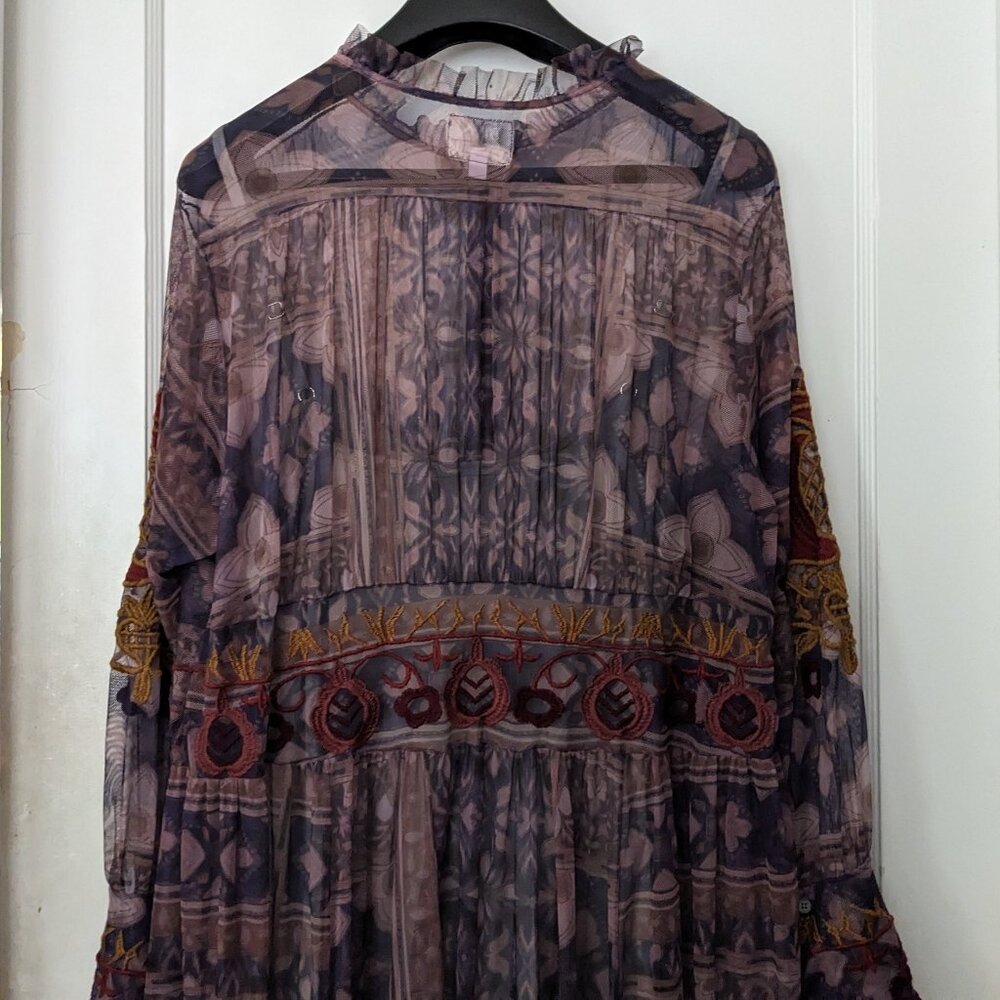 Johnny Was Sheer Boho Maxi Dress in Purple with Red and Gold Accents - Picture 12 of 15